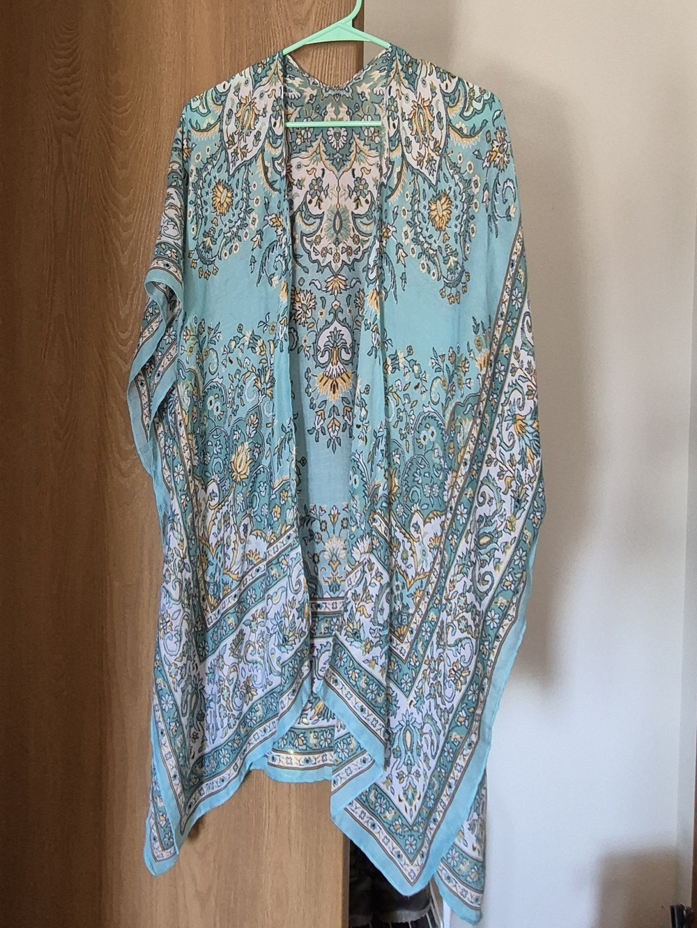 Turquoise Boho Floral Paisley Kimono Top One Size